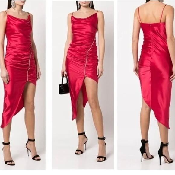 Cinq a Sept 100% Silk Emilia Dress Draped Spaghetti Strap Satin Crystal Midi - Picture 11 of 14